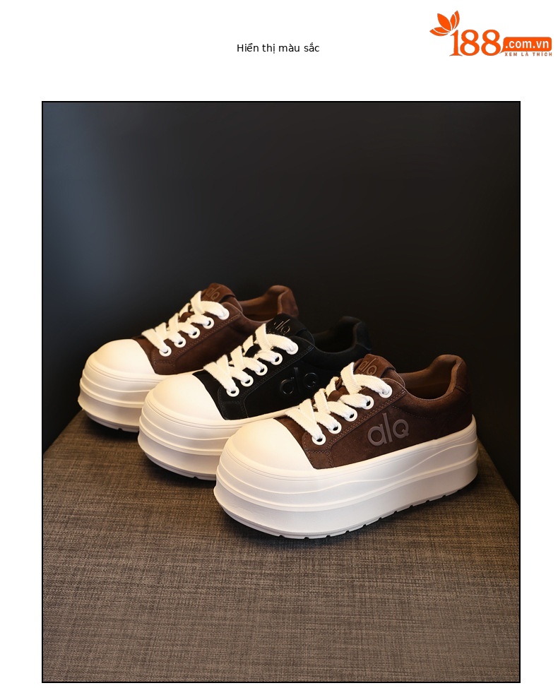 Giày sneaker nữ đế dày tăng chiều cao HY9858 phong cách platform — màu nâu chi tiết 18