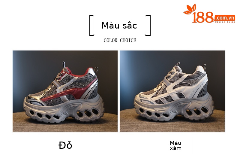 Giày sneaker nữ đế dày phong cách bố bỉm lỗ thoáng khí, tăng chiều cao 12 cm — màu nâu chi tiết 2