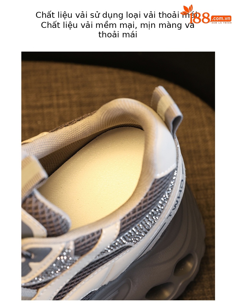 Giày sneaker nữ đế dày phong cách bố bỉm lỗ thoáng khí, tăng chiều cao 12 cm — màu nâu chi tiết 8