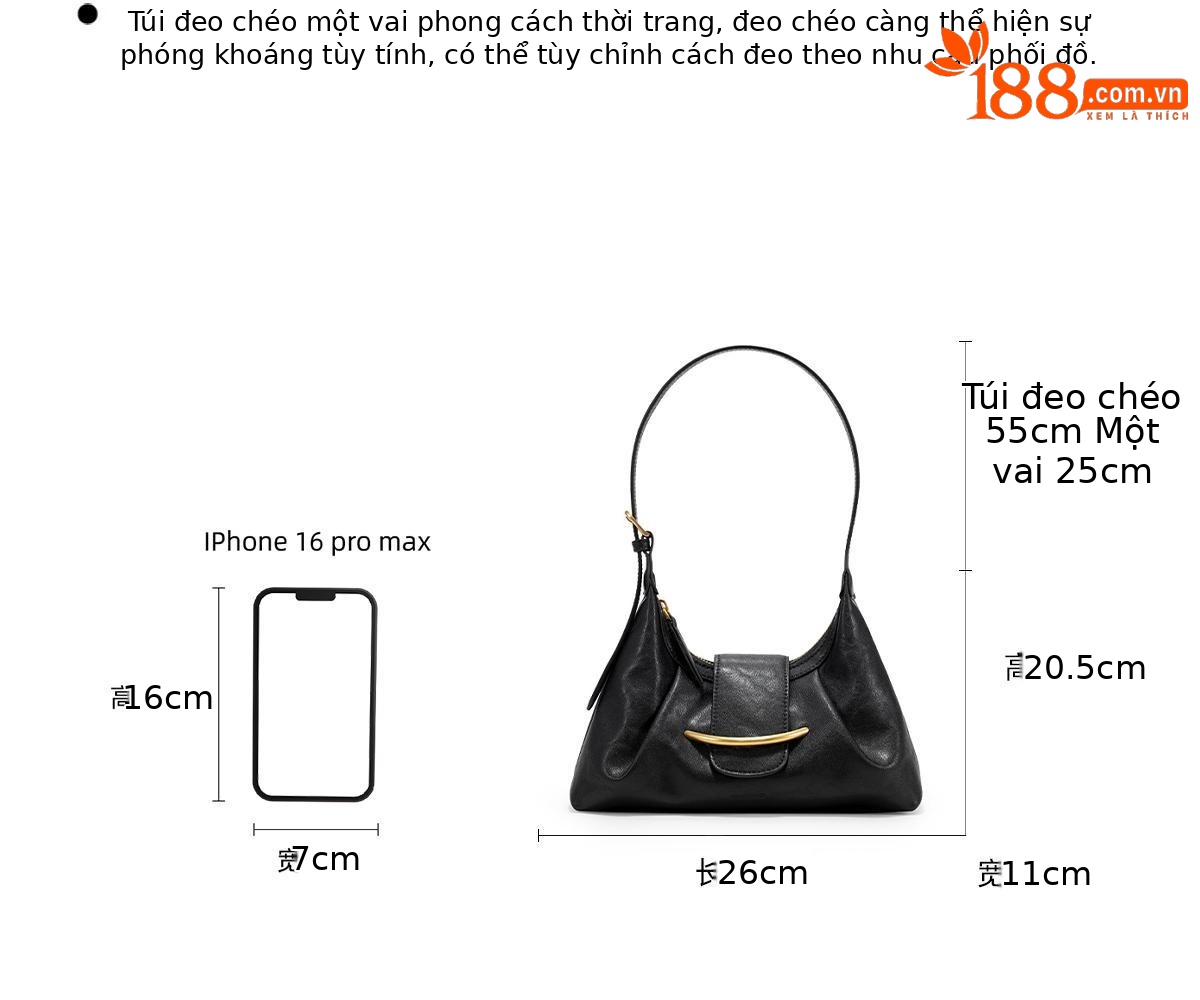 Túi tote da bò thật cao cấp đeo vai chéo nữ — màu đen đậm chi tiết 5