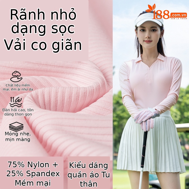 Áo thun golf nữ dài tay ôm sát vải co giãn cao — Tay áo dài màu đen [kết cấu dọc/vải co giãn cao/vừa vặn] YF842