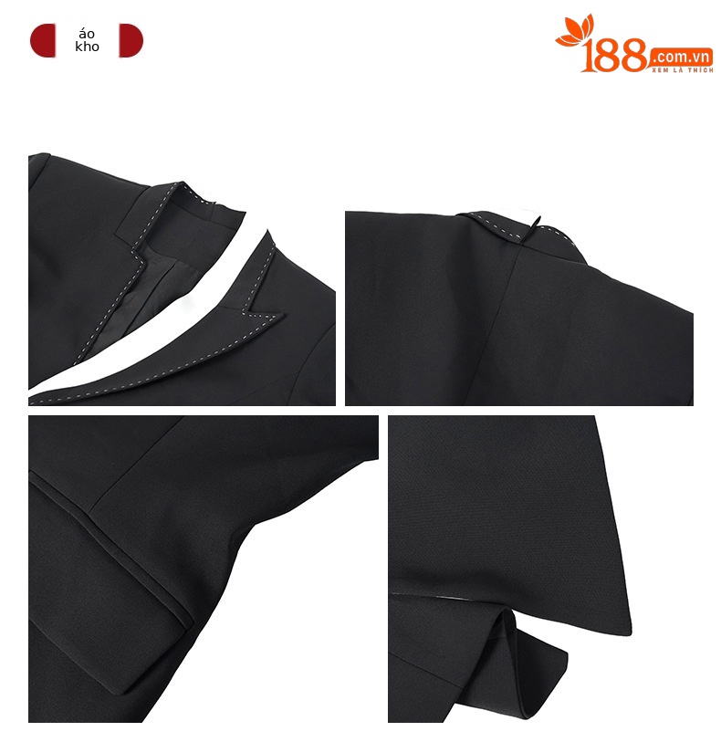 Áo vest blazer nữ thiết kế bất đối xứng phối đen trắng tương phản, kiểu dáng mới xuân hè — màu đen chi tiết 3