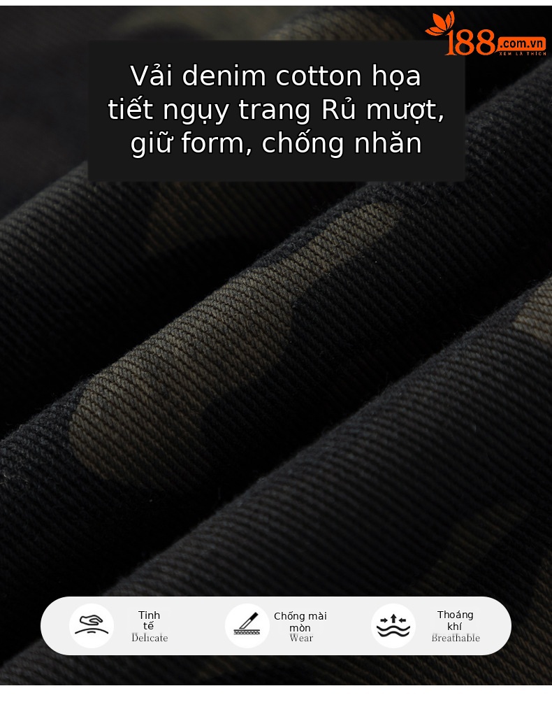 Quần jean nữ ống rộng phong cách Mỹ retro họa tiết ngụy trang — ngụy trang chi tiết 3