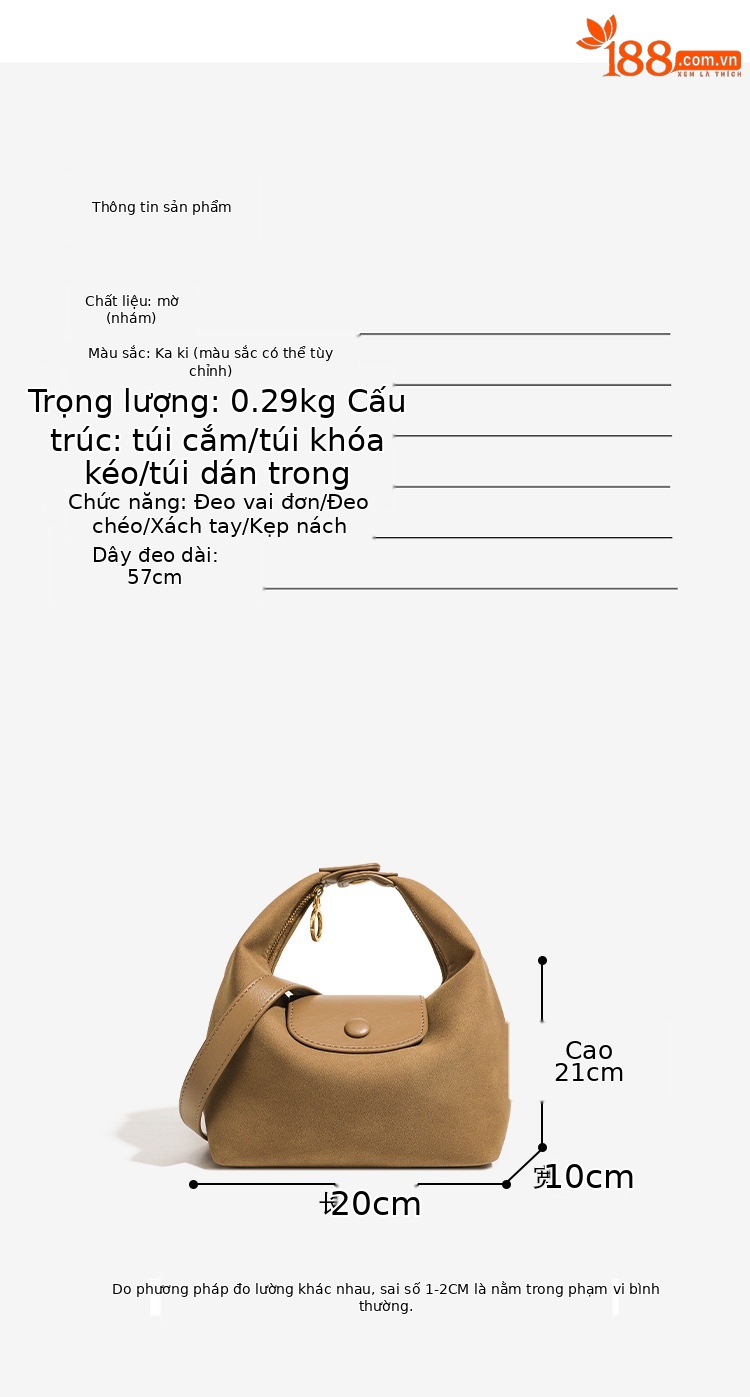 Túi đeo chéo nữ phong cách Nhật Bản, chất liệu da lộn cao cấp, kiểu dáng bánh bao thời trang chi tiết 9