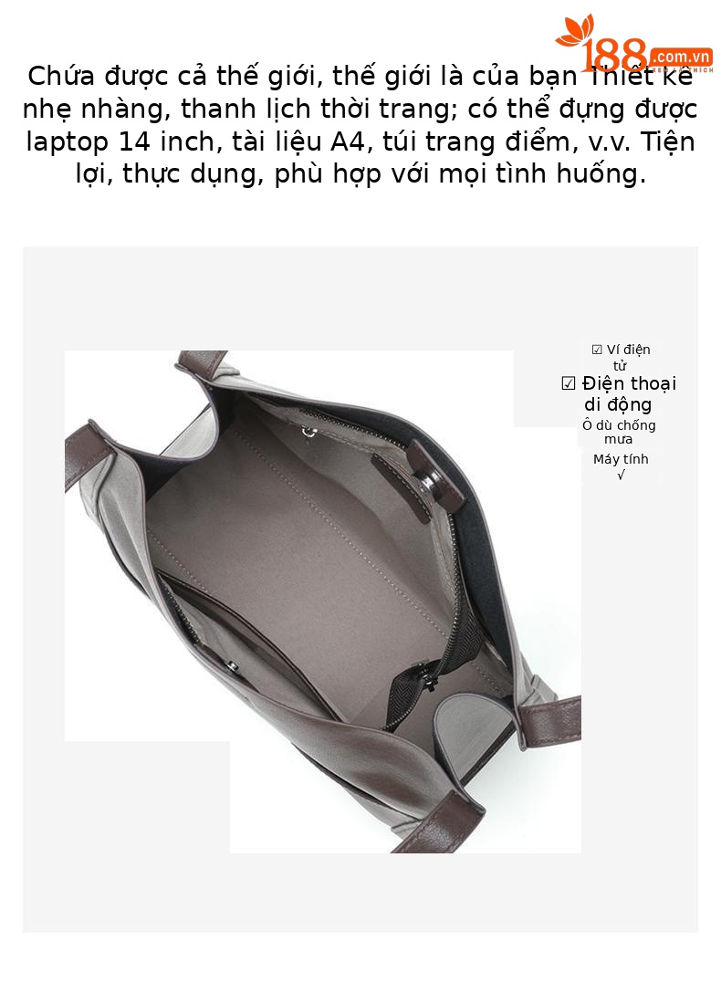 Túi tote da thuộc thảo mộc nữ dung tích lớn, phong cách thời trang cao cấp, xách tay hoặc đeo vai — màu đen chi tiết 3