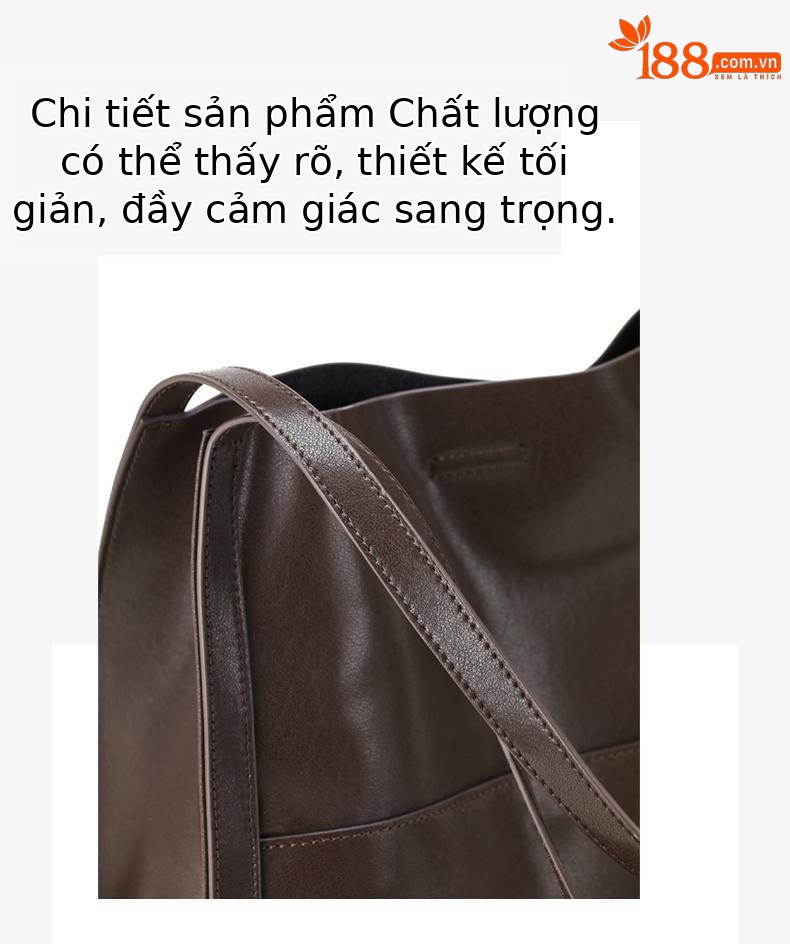 Túi tote da thuộc thảo mộc nữ dung tích lớn, phong cách thời trang cao cấp, xách tay hoặc đeo vai — màu đen chi tiết 4