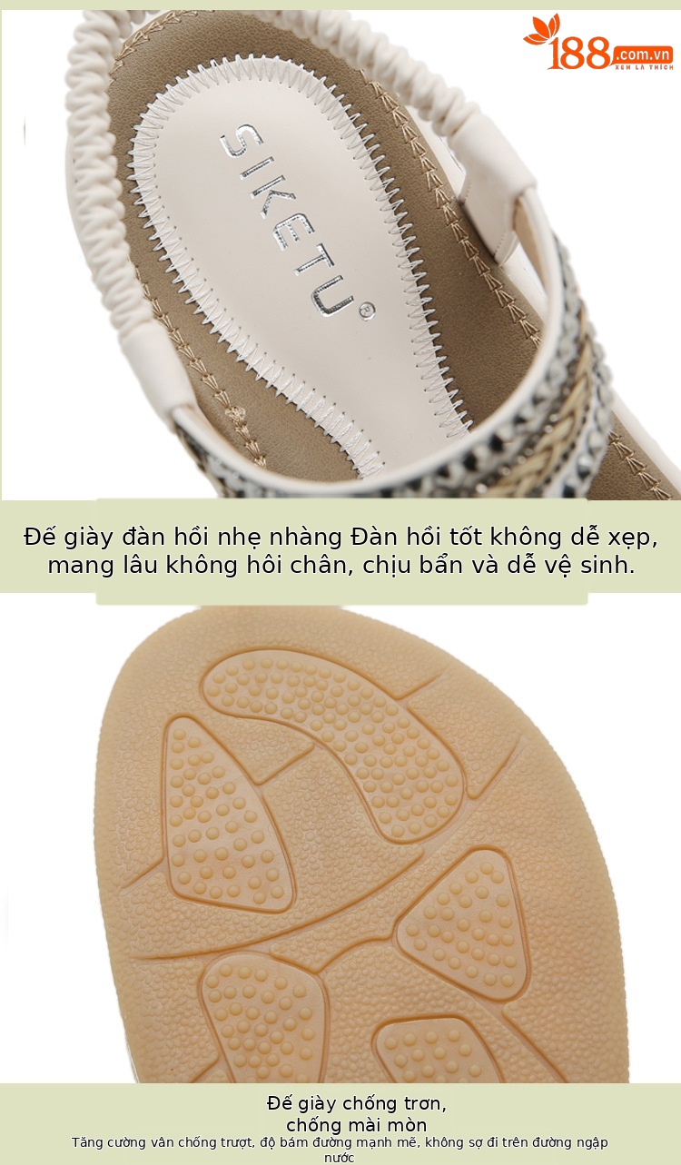 Dép sandal nữ đế bệt đính đá nhẹ nhàng mẫu mới Xuân Hè 2026 — màu đen, Trắng, quả mơ chi tiết 3