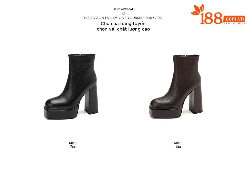 Boot nữ cổ cao ôm chân da dê mềm gót vuông đế xuồng 12.5 cm — Lớp lót nhung đen chi tiết 5