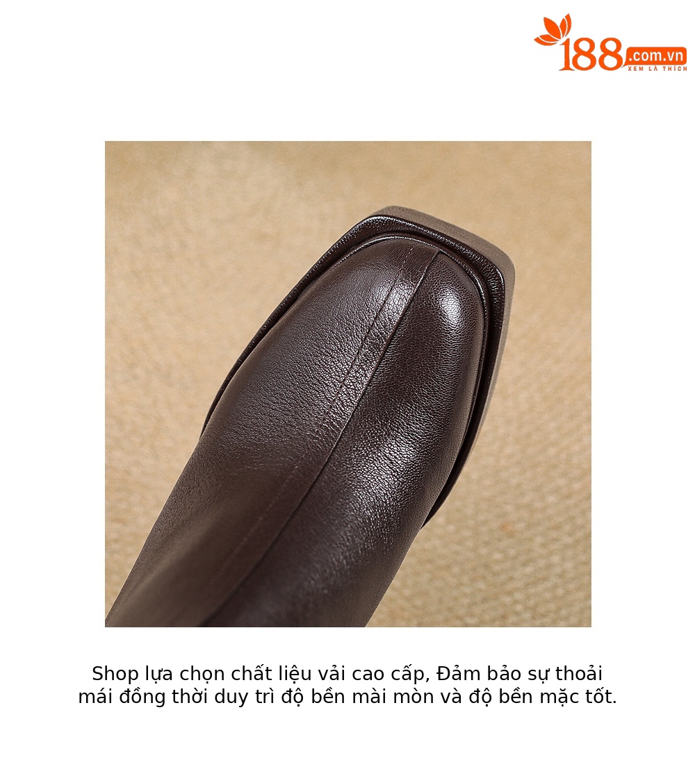 Boot nữ cổ cao ôm chân da dê mềm gót vuông đế xuồng 12.5 cm — Lớp lót nhung đen chi tiết 19