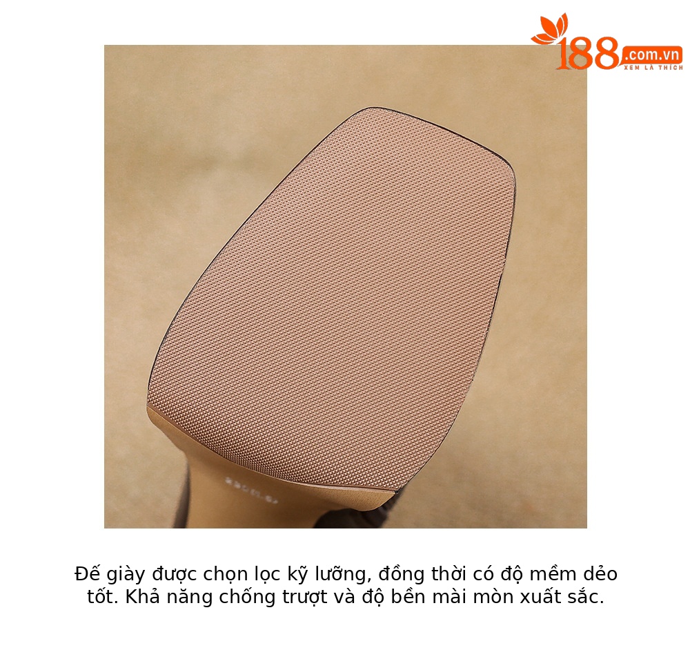Boot nữ cổ cao ôm chân da dê mềm gót vuông đế xuồng 12.5 cm — Lớp lót nhung đen chi tiết 22