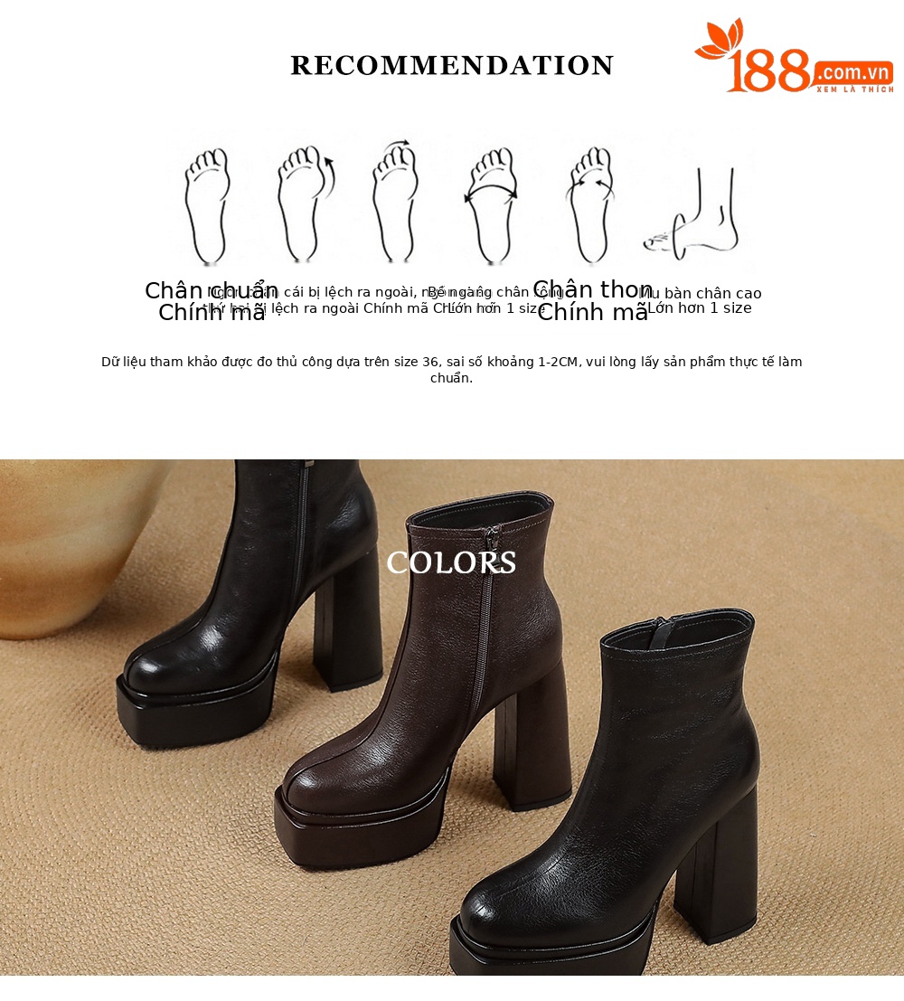 Boot nữ cổ cao ôm chân da dê mềm gót vuông đế xuồng 12.5 cm — Lớp lót nhung đen chi tiết 4