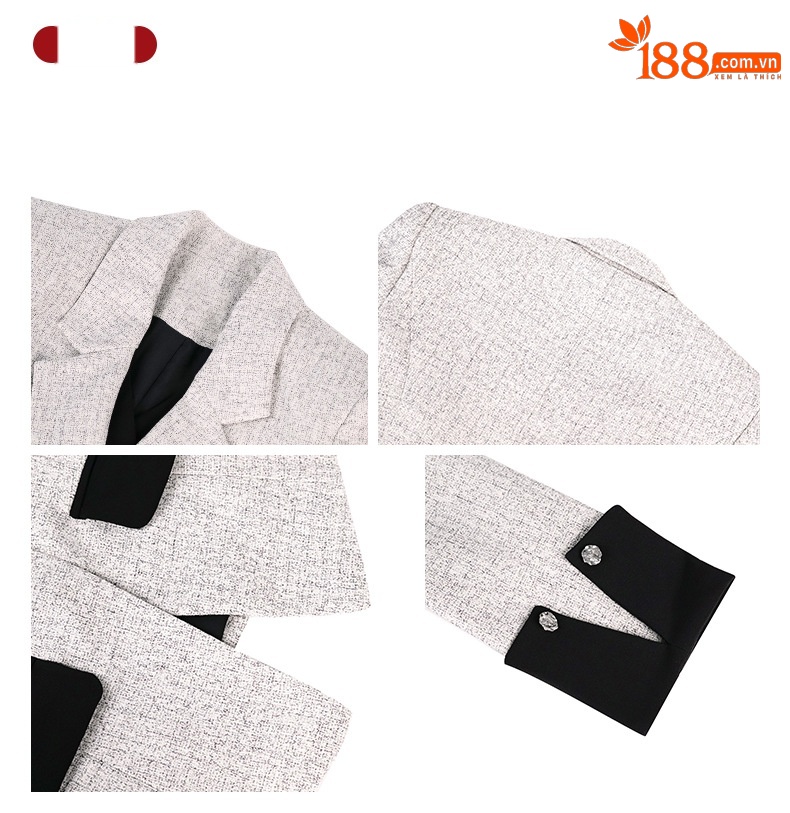Áo blazer nữ ôm eo giả hai mảnh phong cách quý cô thanh lịch — Hoa màu xám chi tiết 2