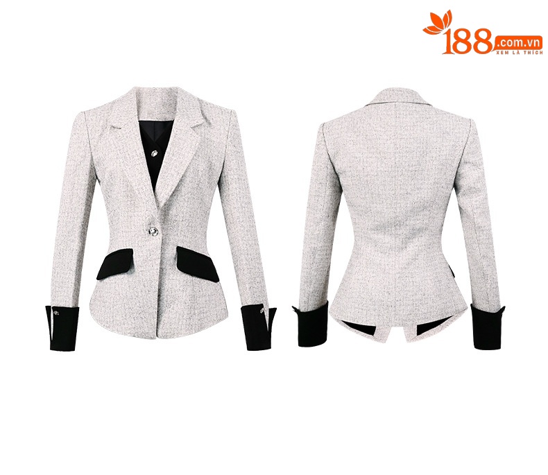 Áo blazer nữ ôm eo giả hai mảnh phong cách quý cô thanh lịch — Hoa màu xám chi tiết 3