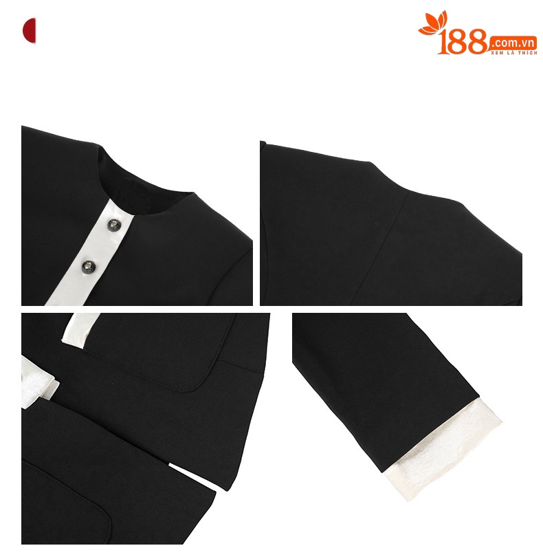 Áo blazer nữ phối màu đen trắng thiết kế sành điệu công sở — màu đen chi tiết 2