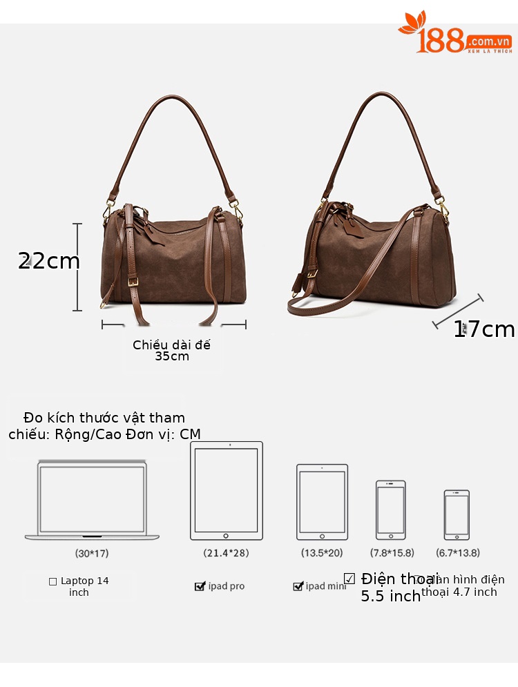 Túi xách nữ da lộn dáng gối phong cách retro mờ, đeo chéo đeo vai tiện lợi — màu đen, Cà phê, con lạc đà chi tiết 3