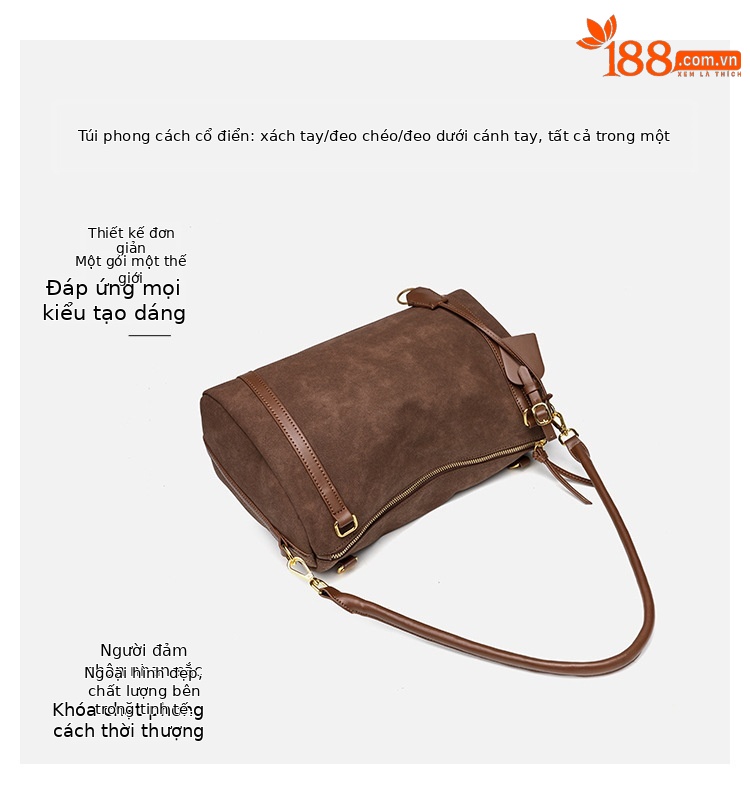Túi xách nữ da lộn dáng gối phong cách retro mờ, đeo chéo đeo vai tiện lợi — màu đen, Cà phê, con lạc đà chi tiết 4