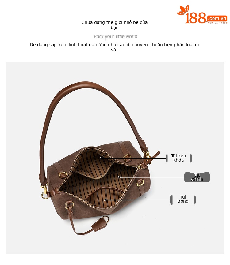 Túi xách nữ da lộn dáng gối phong cách retro mờ, đeo chéo đeo vai tiện lợi — màu đen, Cà phê, con lạc đà chi tiết 9