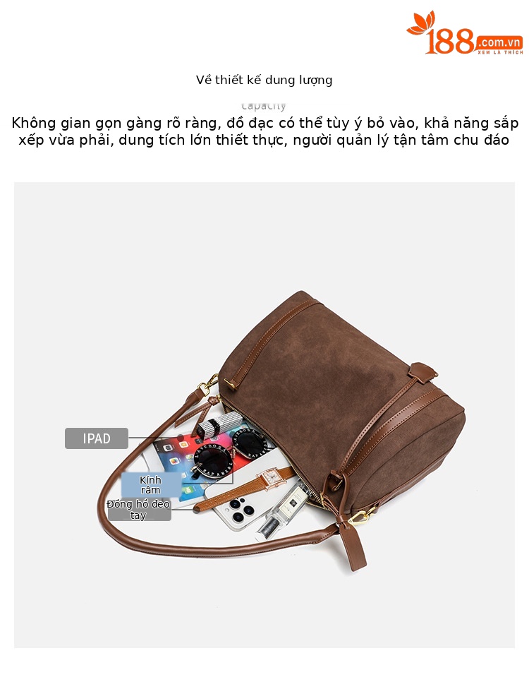 Túi xách nữ da lộn dáng gối phong cách retro mờ, đeo chéo đeo vai tiện lợi — màu đen, Cà phê, con lạc đà chi tiết 10