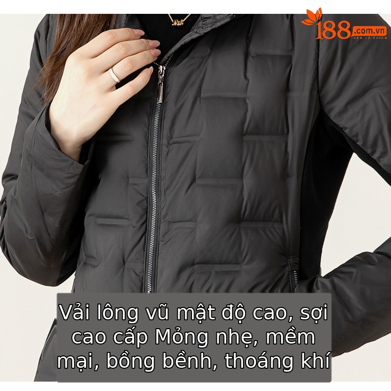 Áo phao nhẹ nữ mũ liền, phong cách nhiều lớp, giữ ấm thoải mái — màu đen chi tiết 5