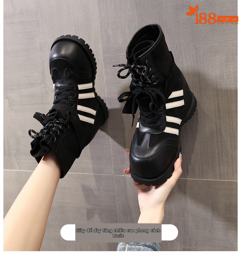 Boot nữ đế dày nâng chiều cao phong cách retro Anh Quốc — màu nâu chi tiết 1