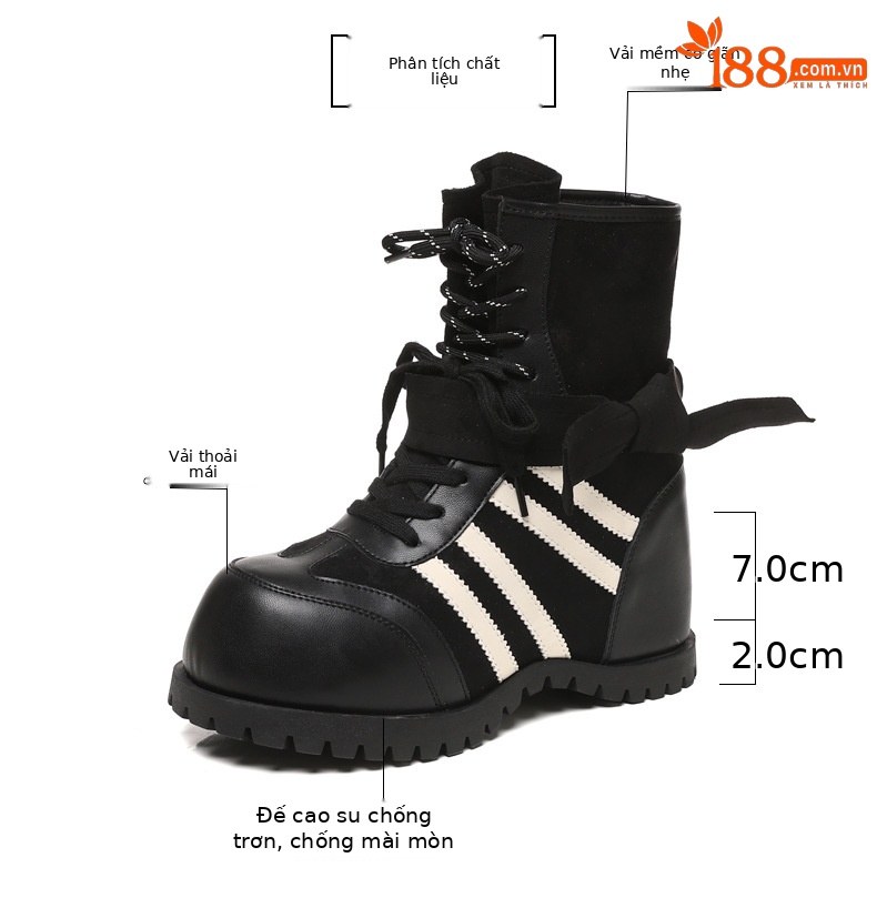 Boot nữ đế dày nâng chiều cao phong cách retro Anh Quốc — màu nâu chi tiết 3