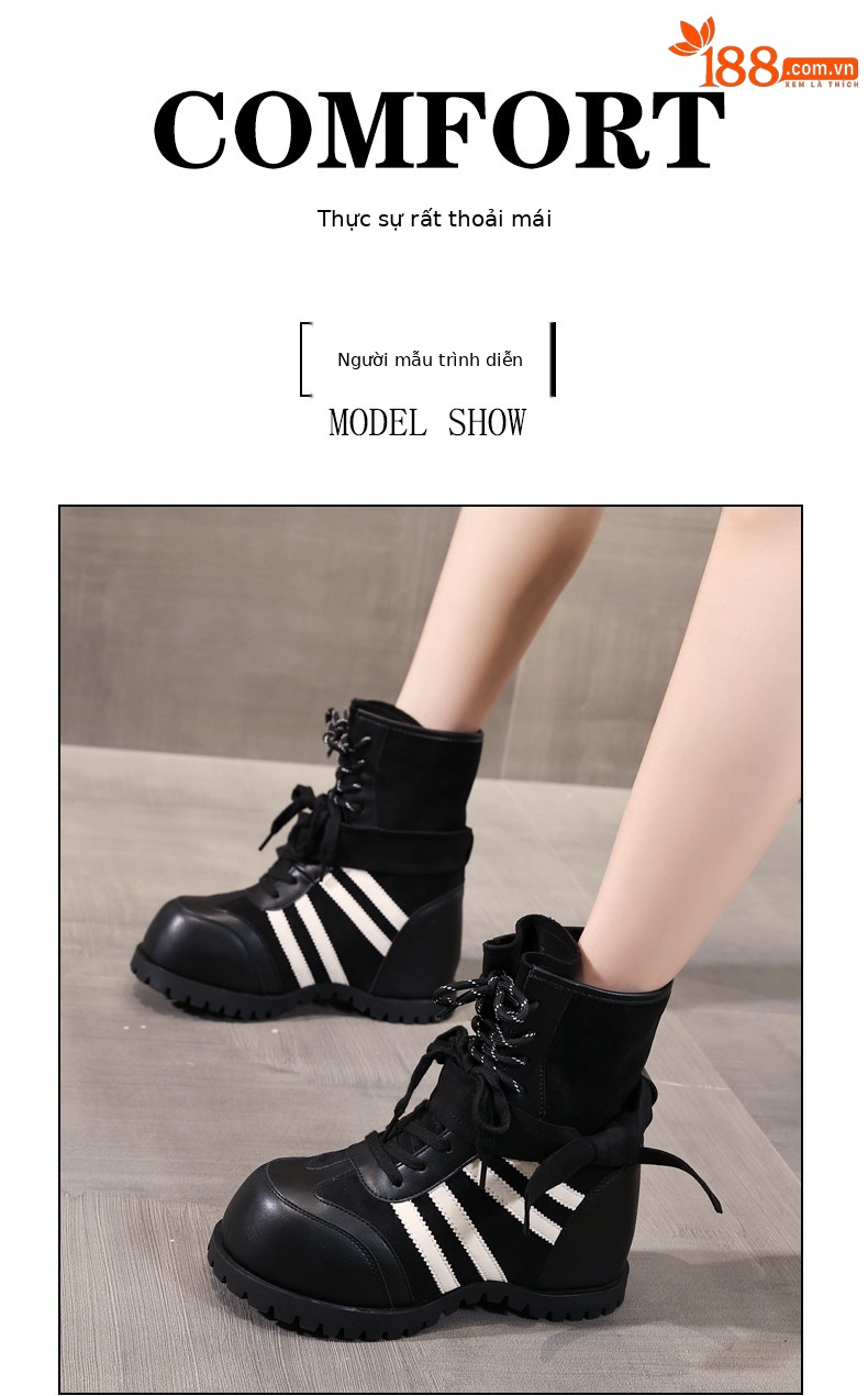 Boot nữ đế dày nâng chiều cao phong cách retro Anh Quốc — màu nâu chi tiết 9