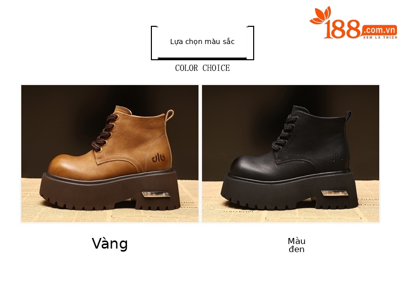 Giày boot nữ đế dày tăng chiều cao, dây buộc, phong cách đa năng — màu đen chi tiết 2
