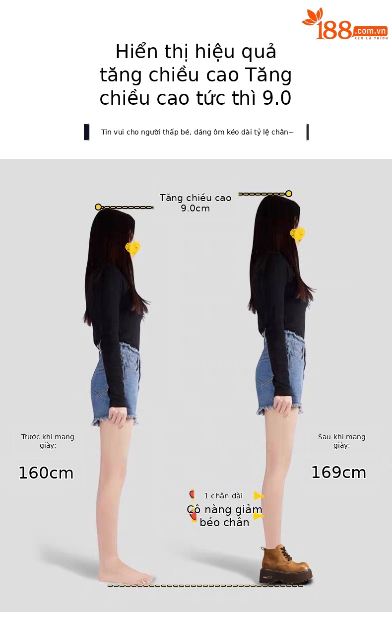 Giày boot nữ đế dày tăng chiều cao, dây buộc, phong cách đa năng — màu đen chi tiết 4