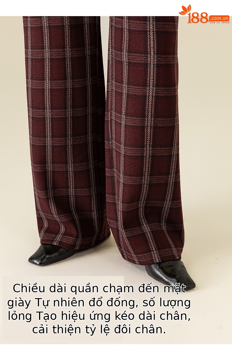 Quần ống rộng nữ kẻ sọc Hàn Quốc cạp cao dáng suông — Lưới màu xanh chi tiết 44