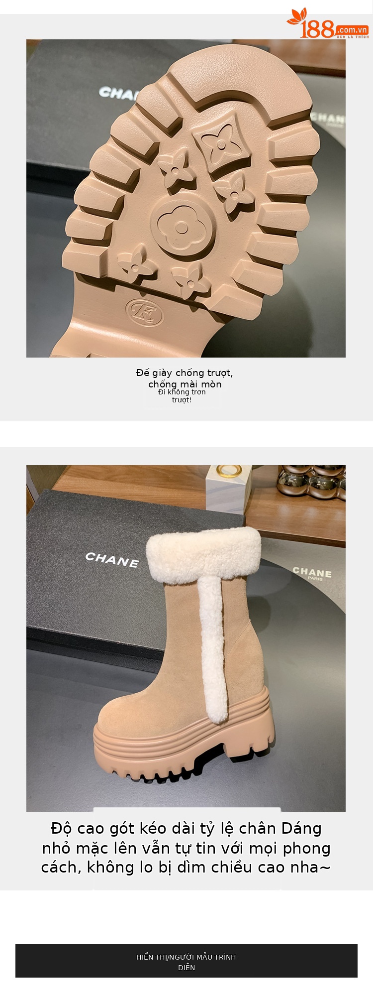 Boot ngắn nữ gót nêm lông cừu nhân tạo, tăng chiều cao bên trong, form ấm mùa đông — mơ 15cm chi tiết 4