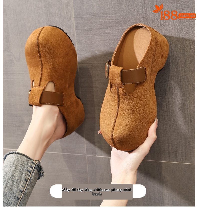 Dép lê nữ Birkenstock đế xuồng HY1009 thời trang mùa thu, đế dày, nâng chiều cao, kiểu lười, mũi kín — con lạc đà chi tiết 1