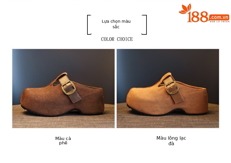 Dép lê nữ Birkenstock đế xuồng HY1009 thời trang mùa thu, đế dày, nâng chiều cao, kiểu lười, mũi kín — con lạc đà chi tiết 2