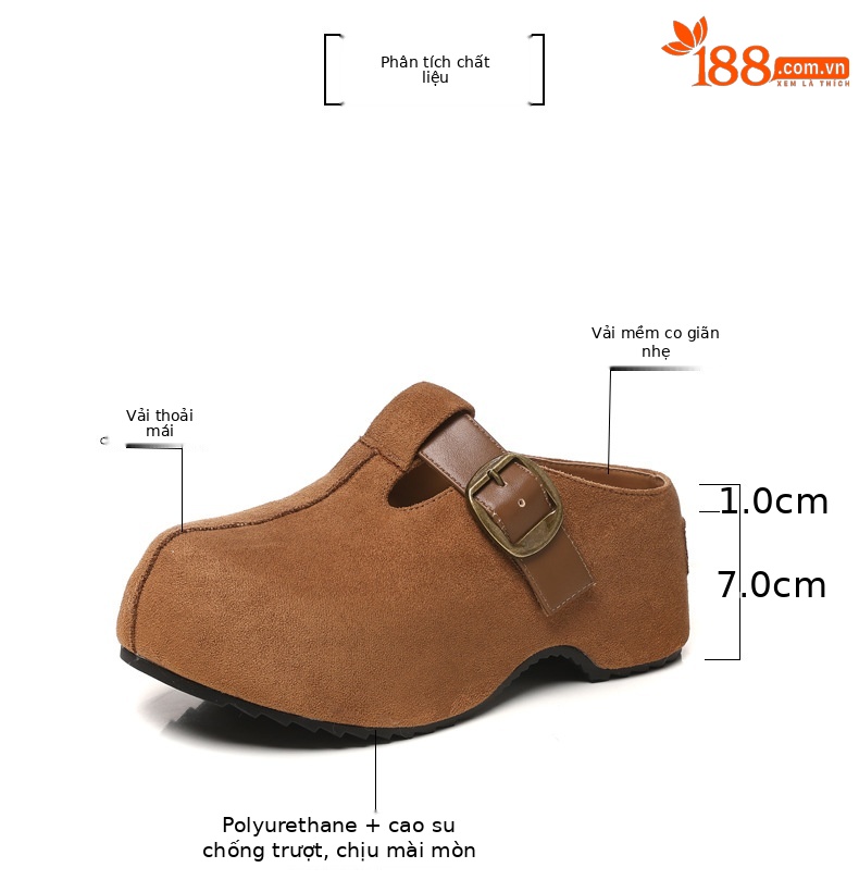 Dép lê nữ Birkenstock đế xuồng HY1009 thời trang mùa thu, đế dày, nâng chiều cao, kiểu lười, mũi kín — con lạc đà chi tiết 3