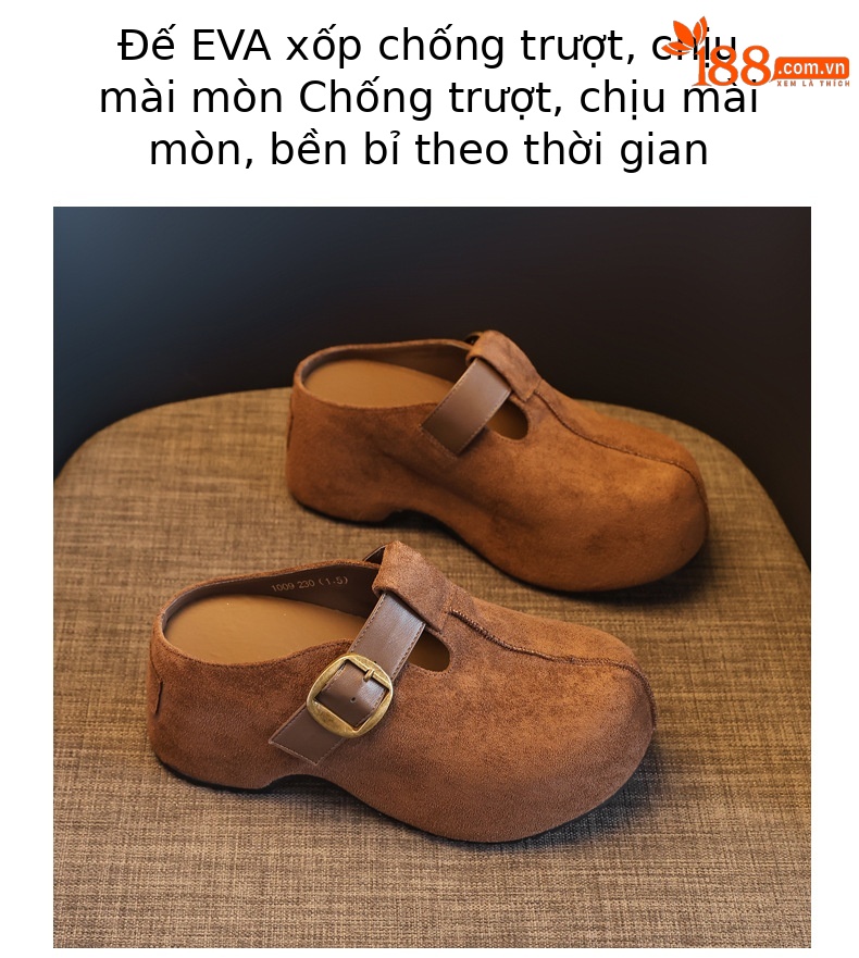 Dép lê nữ Birkenstock đế xuồng HY1009 thời trang mùa thu, đế dày, nâng chiều cao, kiểu lười, mũi kín — con lạc đà chi tiết 10