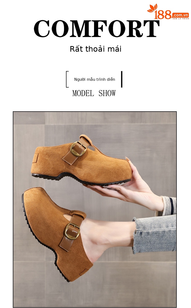 Dép lê nữ Birkenstock đế xuồng HY1009 thời trang mùa thu, đế dày, nâng chiều cao, kiểu lười, mũi kín — con lạc đà chi tiết 11