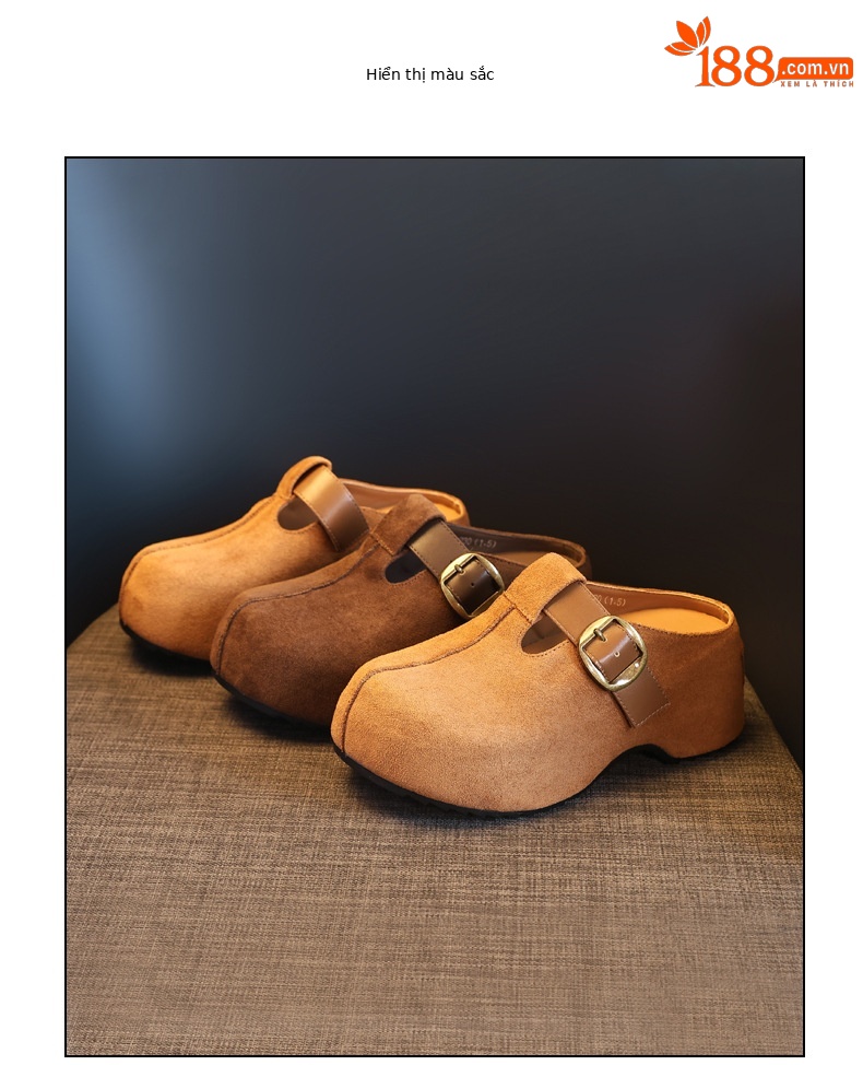 Dép lê nữ Birkenstock đế xuồng HY1009 thời trang mùa thu, đế dày, nâng chiều cao, kiểu lười, mũi kín — con lạc đà chi tiết 18
