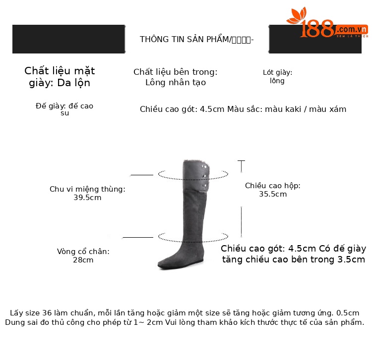 Boot tuyết nữ cổ cao ôm chân, lót lông dày, gót wedge nâng chiều cao, hai kiểu mang — màu xám chi tiết 3
