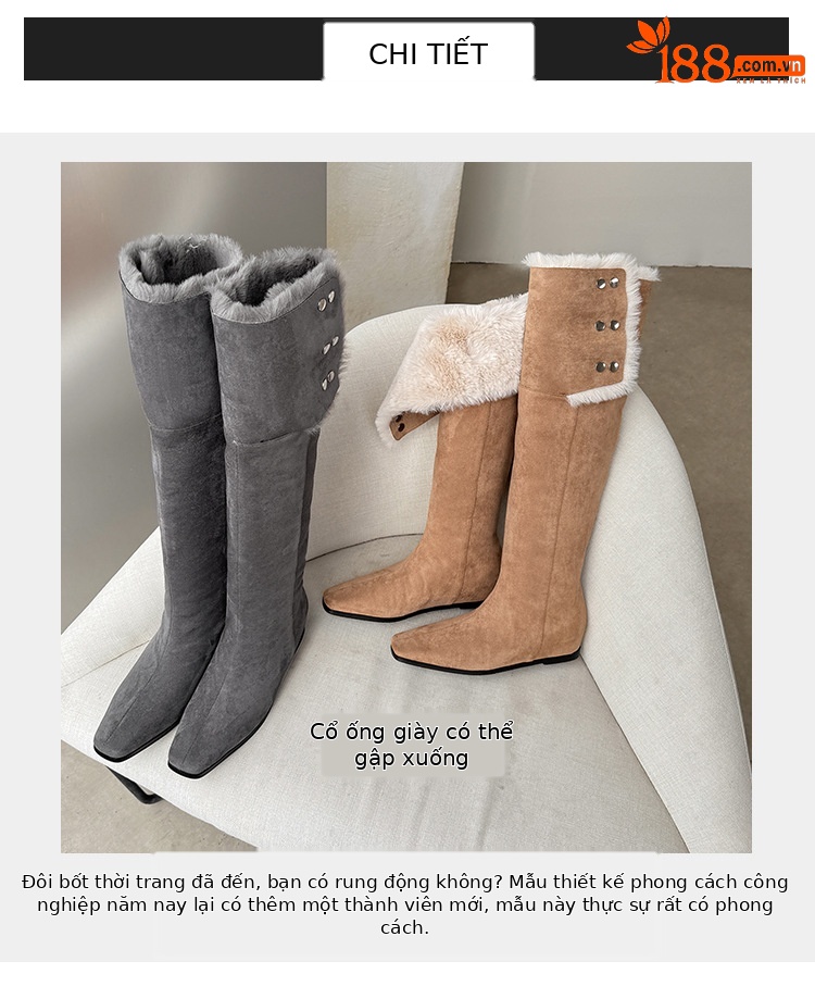 Boot tuyết nữ cổ cao ôm chân, lót lông dày, gót wedge nâng chiều cao, hai kiểu mang — màu xám chi tiết 5