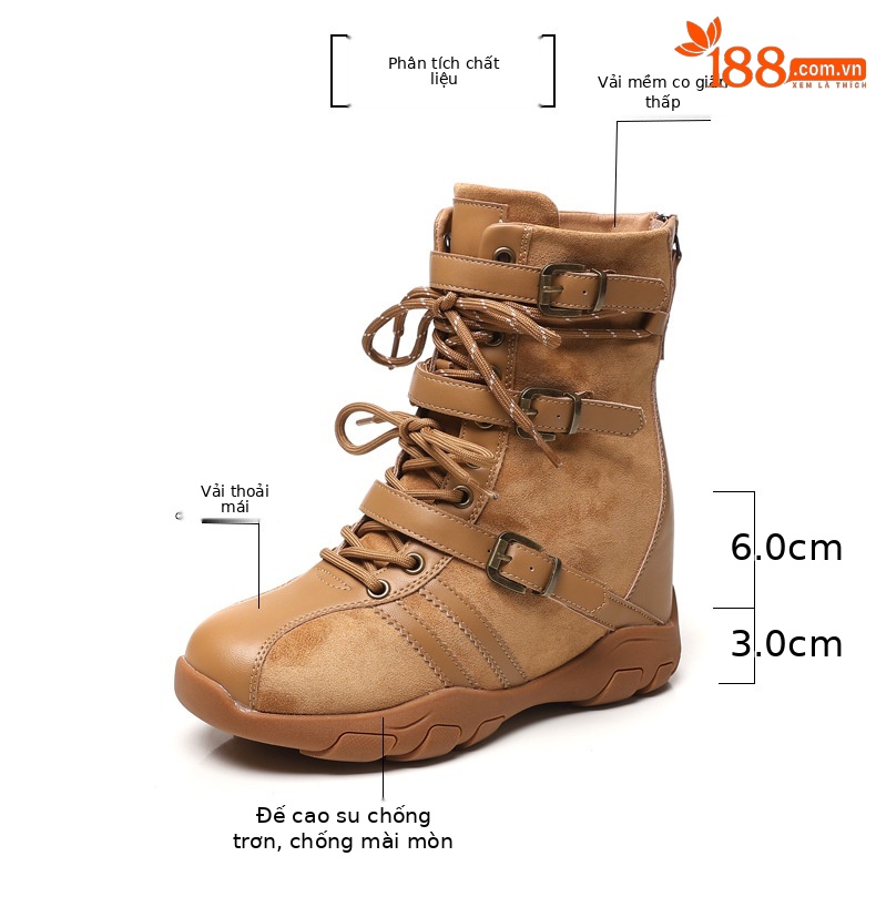 Giày boot nữ cổ ngắn đế dày tăng chiều cao phong cách retro siêu mềm đa năng — màu đen chi tiết 3