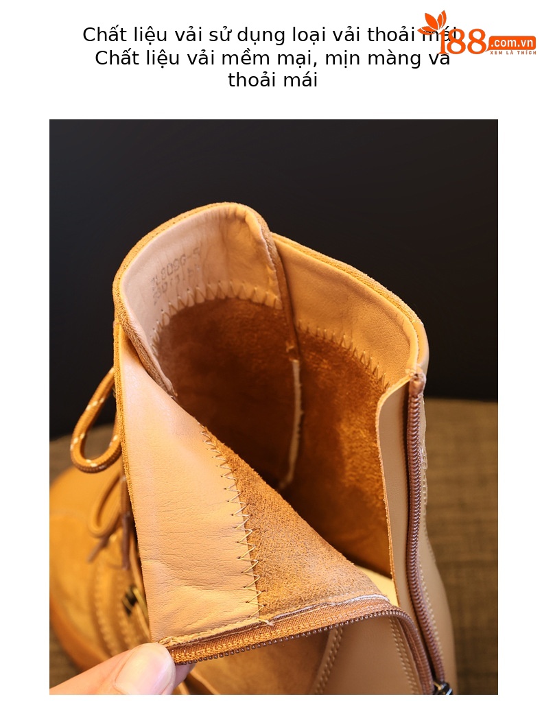 Giày boot nữ cổ ngắn đế dày tăng chiều cao phong cách retro siêu mềm đa năng — màu đen chi tiết 8