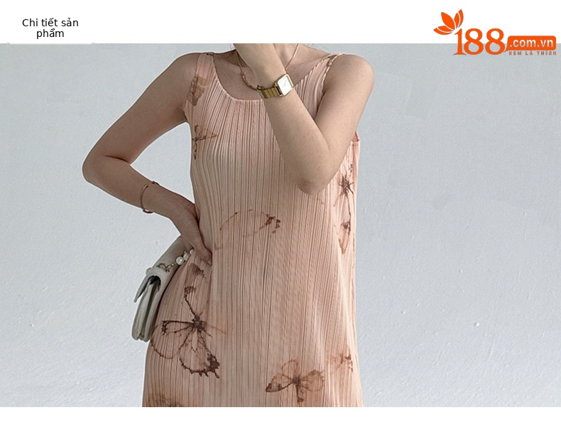 Đầm suông midi in họa tiết bướm gradient phong cách Pháp — màu tím nhạt chi tiết 3