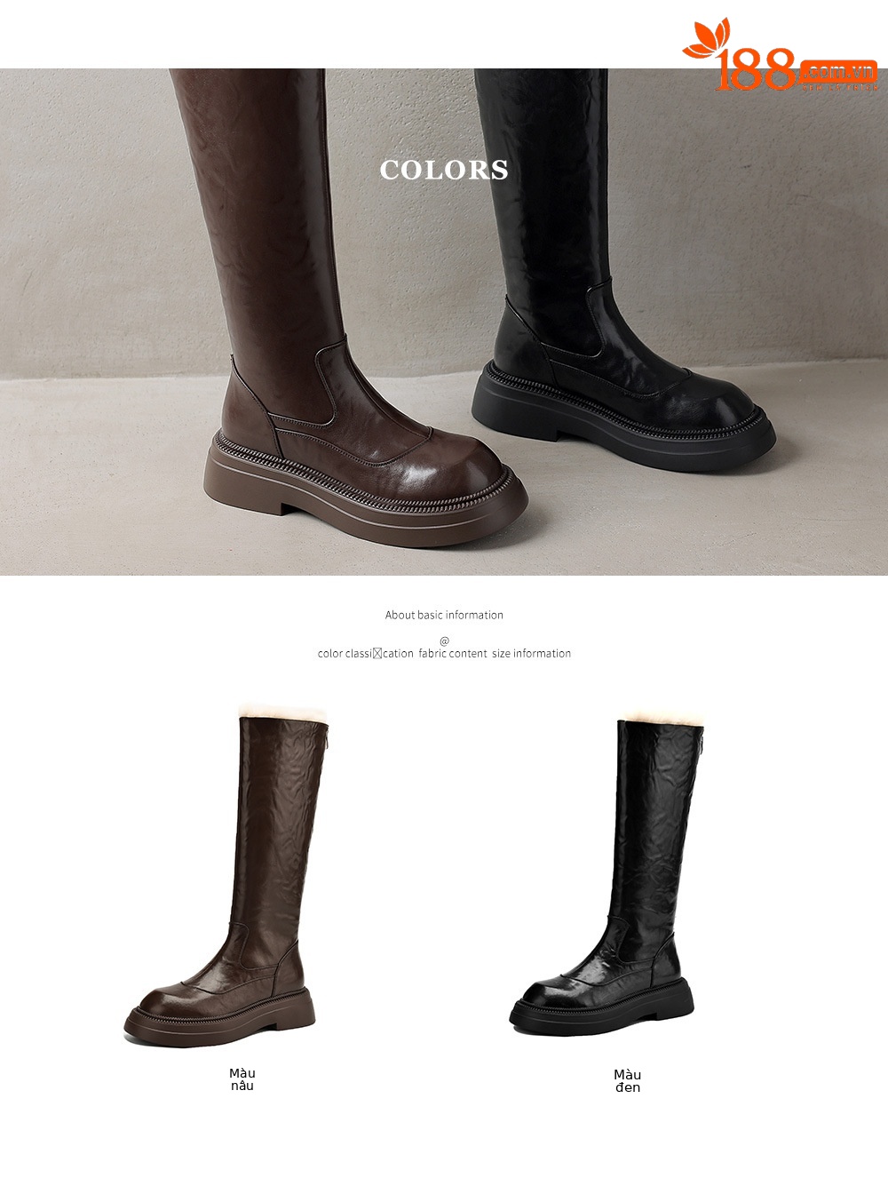Boot nữ da thật cổ cao đế dày lông ấm mùa đông chống nước — màu nâu chi tiết 5