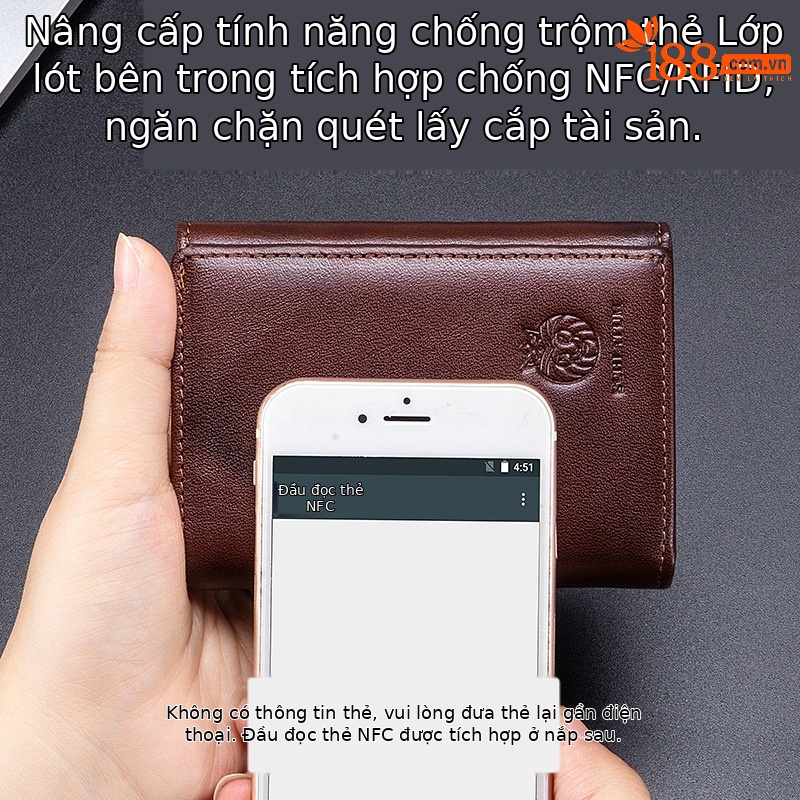 Ví nam ngắn da thật cổ điển chống trộm RFID — Màu nâu, màu đen, Ngựa điên màu nâu