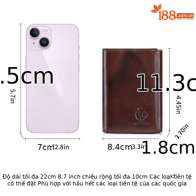 Ví nam ngắn da thật cổ điển chống trộm RFID — Màu nâu, màu đen, Ngựa điên màu nâu