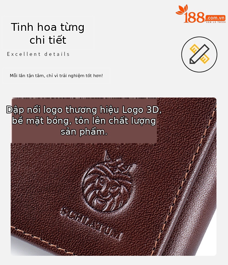 Ví nam ngắn da thật cổ điển chống trộm RFID — Màu nâu, màu đen, Ngựa điên màu nâu chi tiết 8