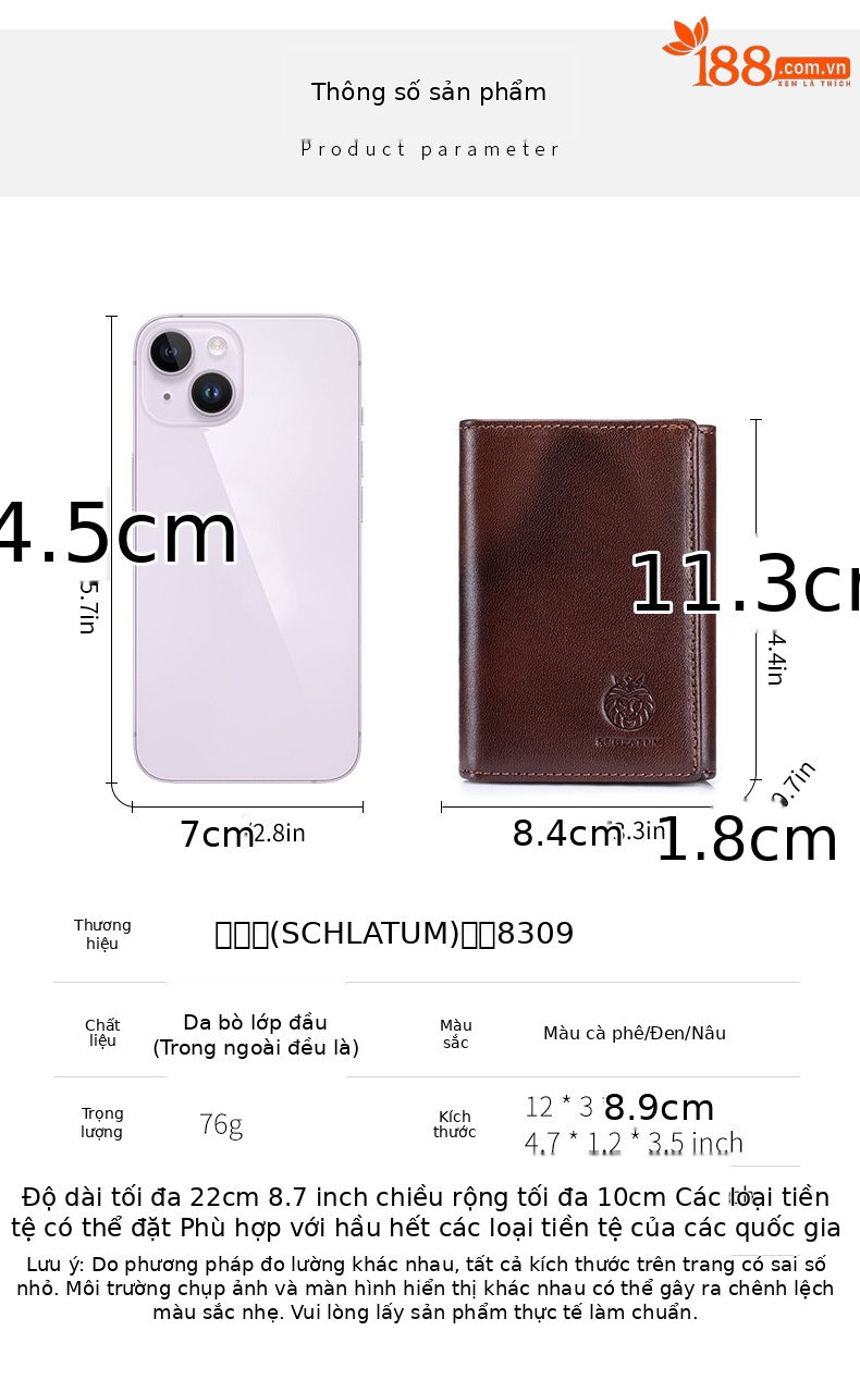 Ví nam ngắn da thật cổ điển chống trộm RFID — Màu nâu, màu đen, Ngựa điên màu nâu chi tiết 7