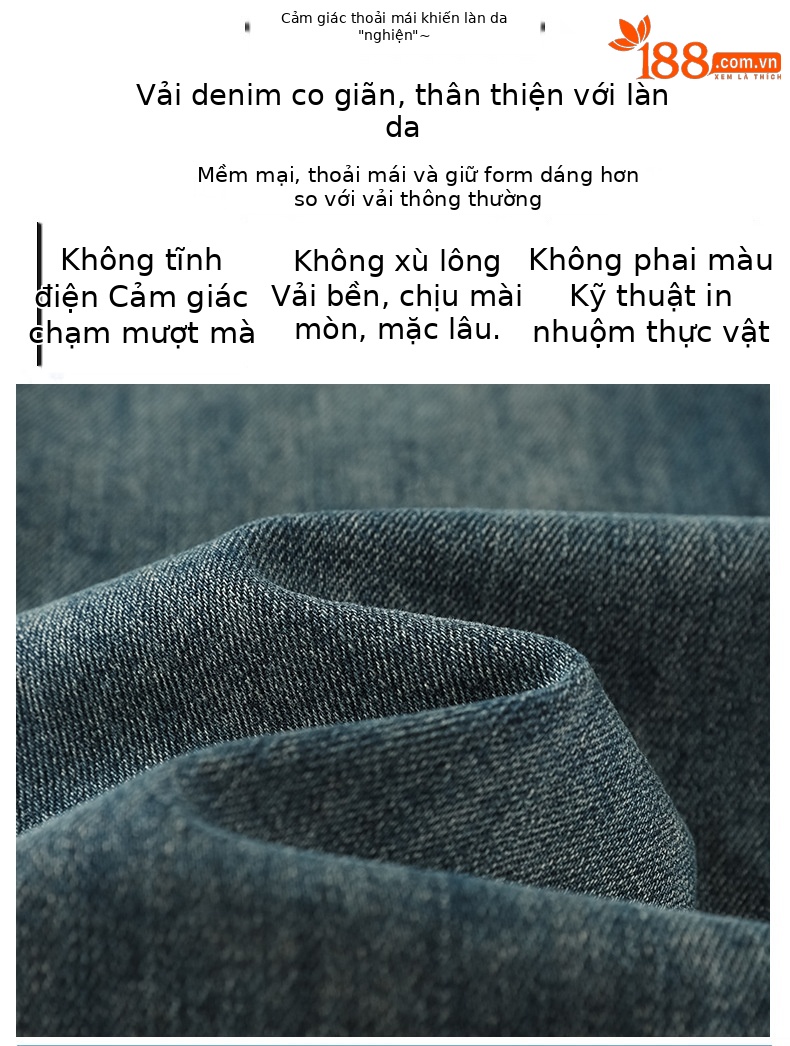 Quần jean nữ ống rộng cạp cao dáng suông dài chạm đất — Màu xanh hoài cổ với Ninette chi tiết 6