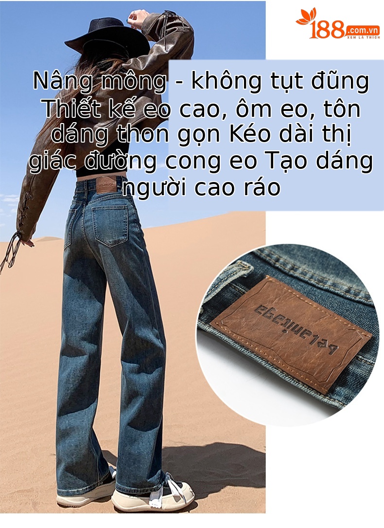 Quần jean nữ ống rộng cạp cao dáng suông dài chạm đất — Màu xanh hoài cổ với Ninette chi tiết 9