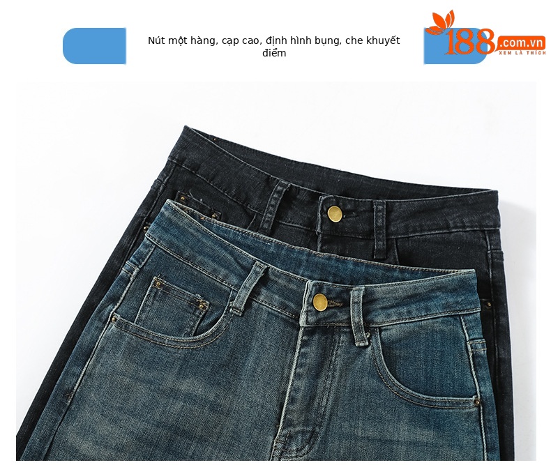 Quần jean nữ ống rộng cạp cao dáng suông dài chạm đất — Màu xanh hoài cổ với Ninette chi tiết 10