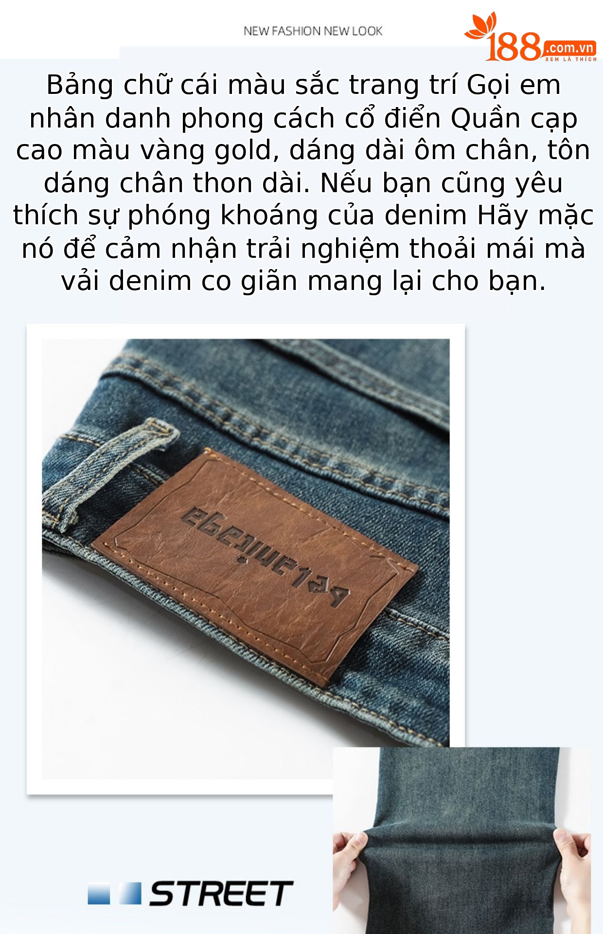 Quần jean nữ ống rộng cạp cao dáng suông dài chạm đất — Màu xanh hoài cổ với Ninette chi tiết 3